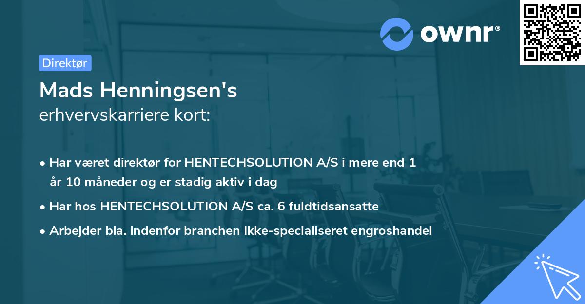 Mads Henningsen's erhvervskarriere kort