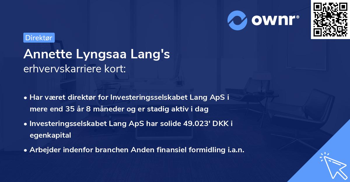 Annette Lyngsaa Lang's erhvervskarriere kort