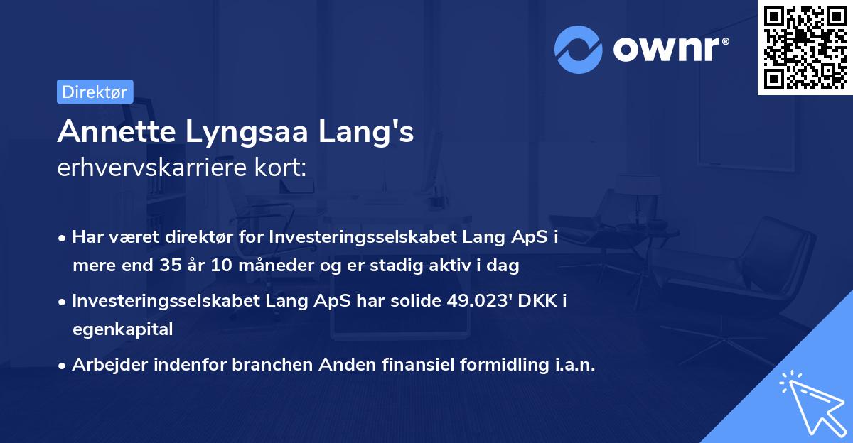 Annette Lyngsaa Lang's erhvervskarriere kort