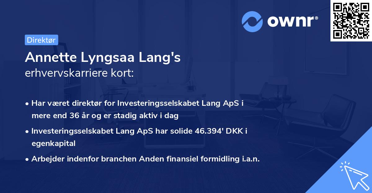 Annette Lyngsaa Lang's erhvervskarriere kort