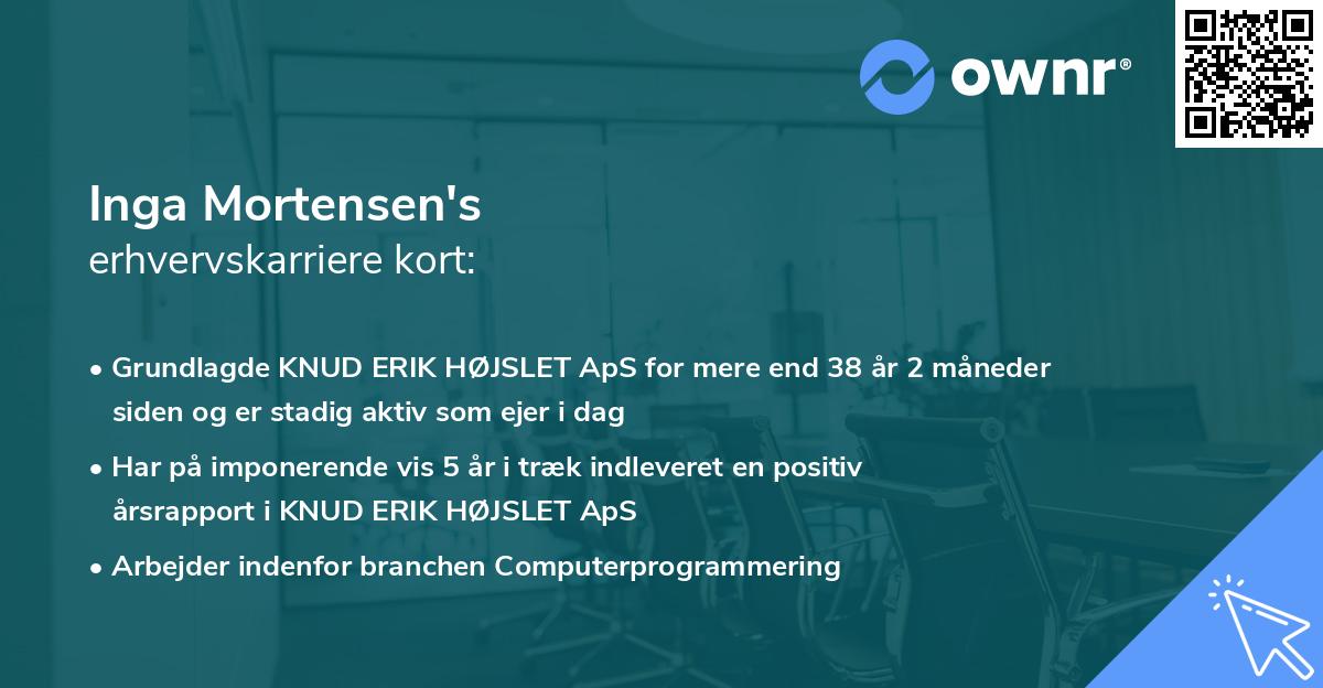 Inga Mortensen's erhvervskarriere kort