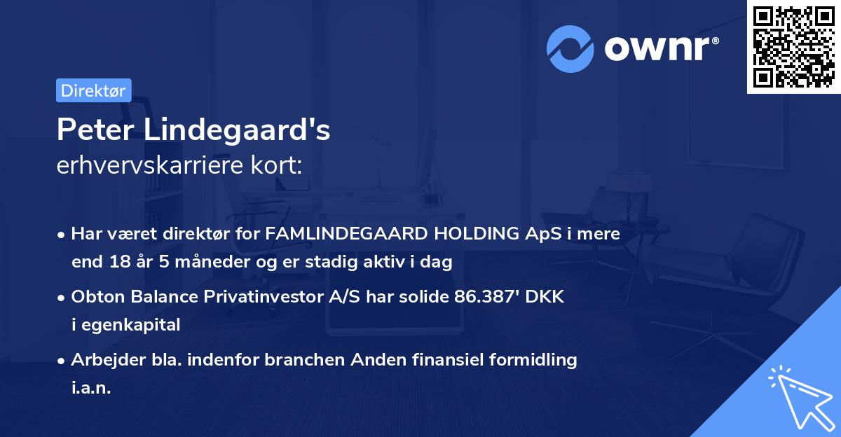 Peter Lindegaard's erhvervskarriere kort