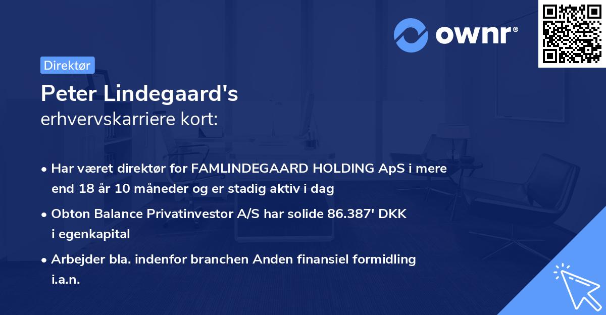 Peter Lindegaard's erhvervskarriere kort
