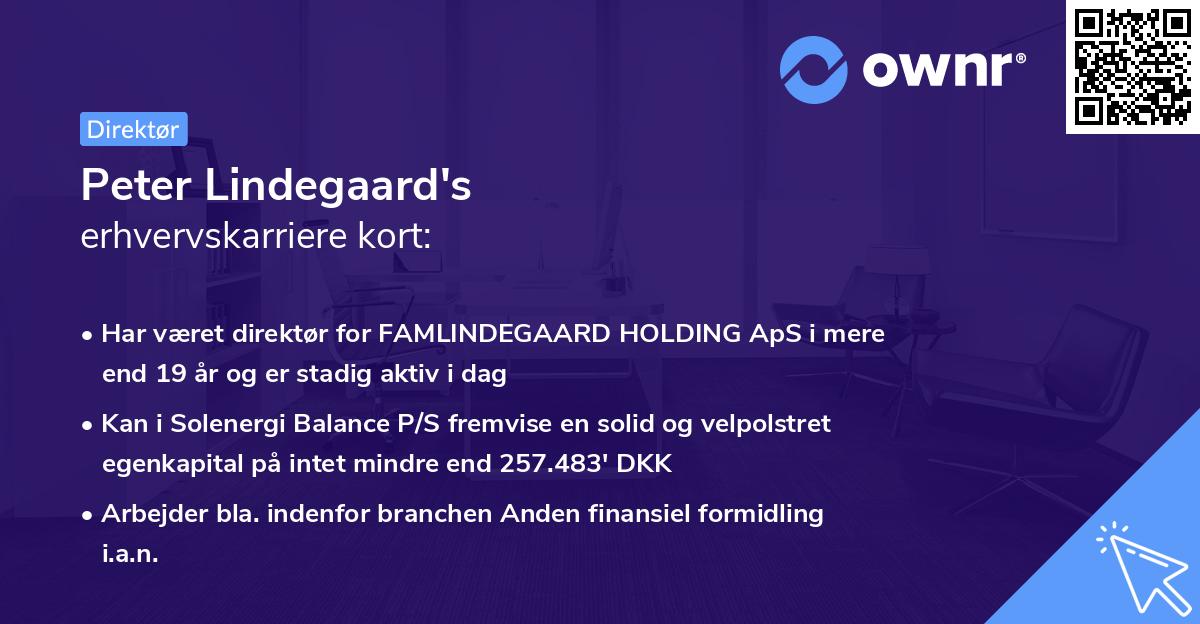 Peter Lindegaard's erhvervskarriere kort