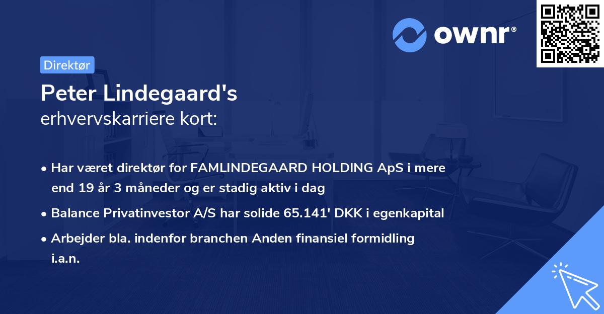 Peter Lindegaard's erhvervskarriere kort