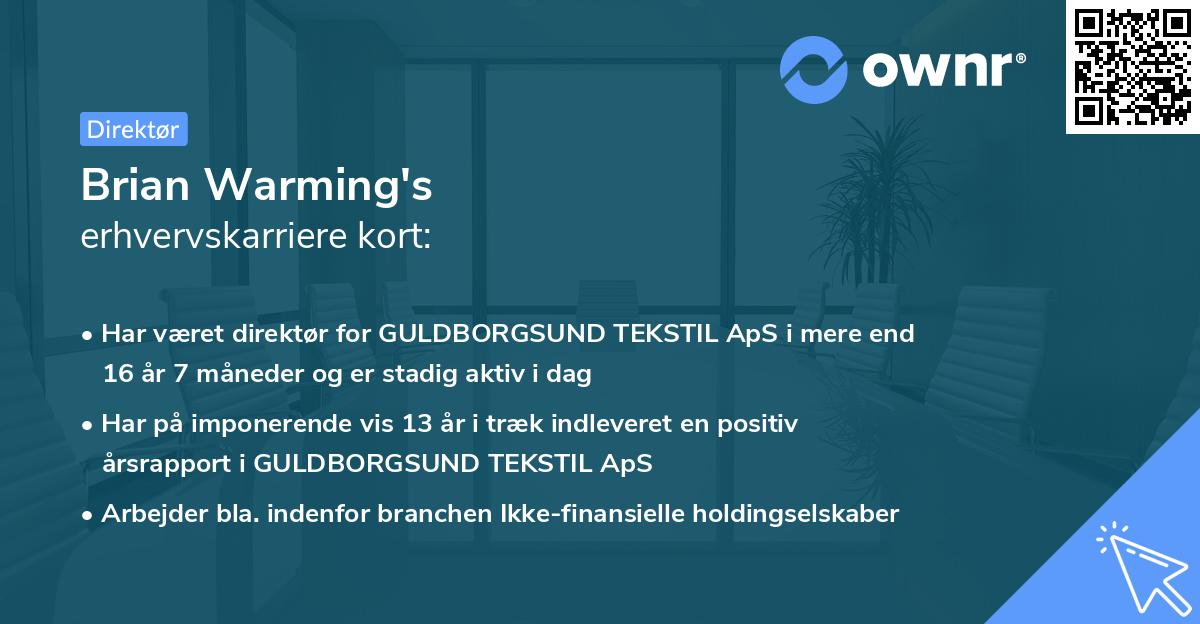 Brian Warming's erhvervskarriere kort