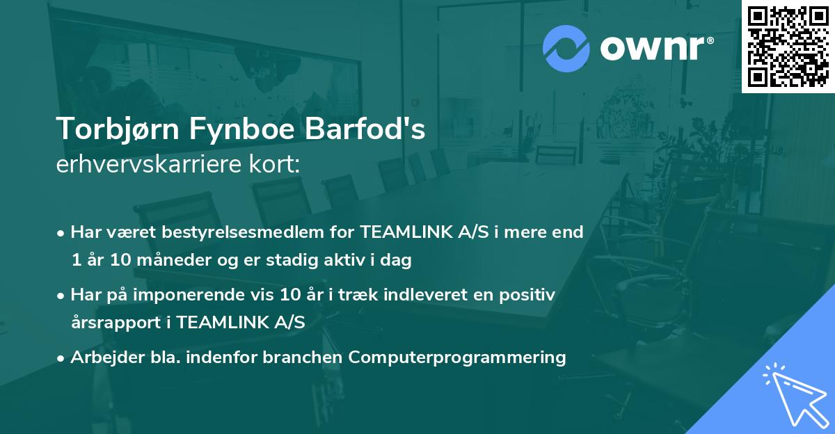 Torbjørn Fynboe Barfod's erhvervskarriere kort