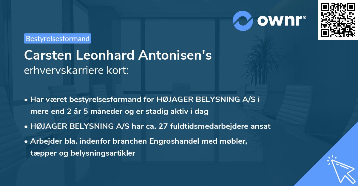 Carsten Leonhard Antonisen's erhvervskarriere kort