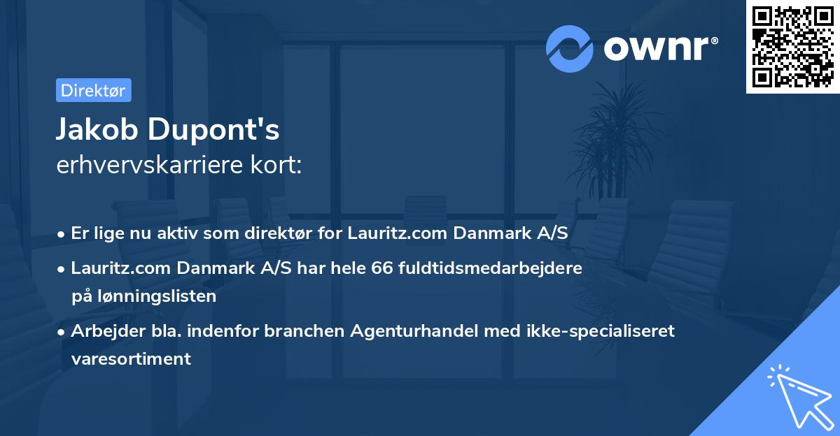 Jakob Dupont's erhvervskarriere kort
