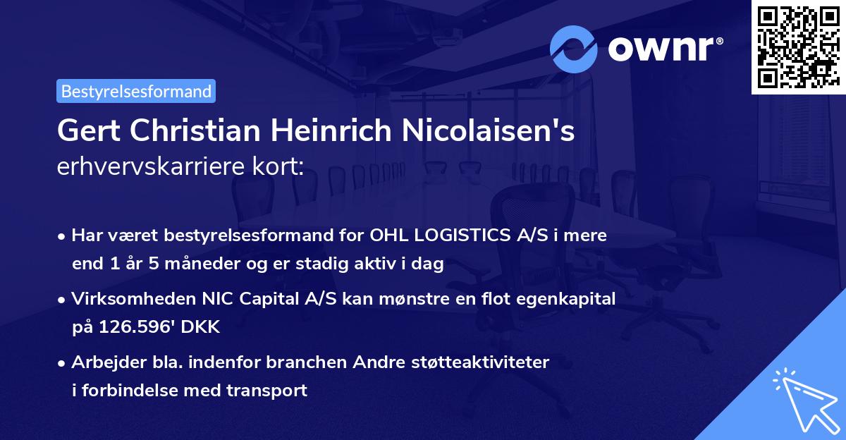 Gert Christian Heinrich Nicolaisen's erhvervskarriere kort