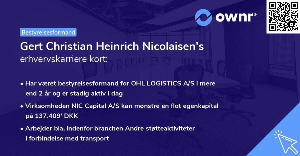 Gert Christian Heinrich Nicolaisen's erhvervskarriere kort