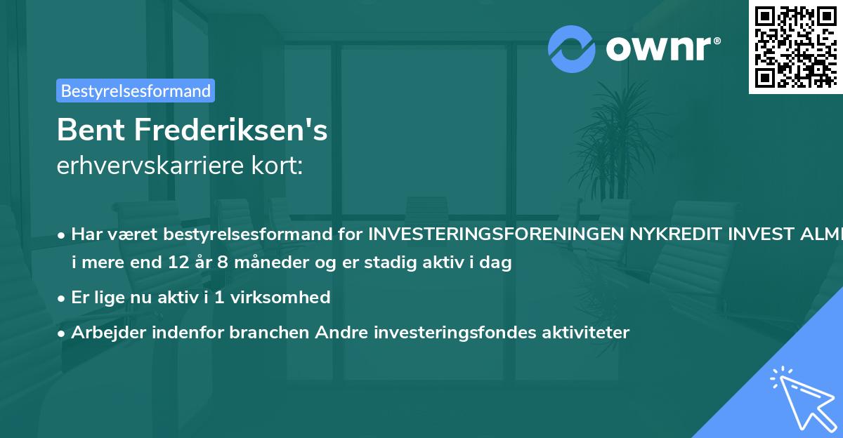 Bent Frederiksen's erhvervskarriere kort