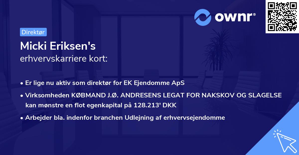Micki Eriksen's erhvervskarriere kort