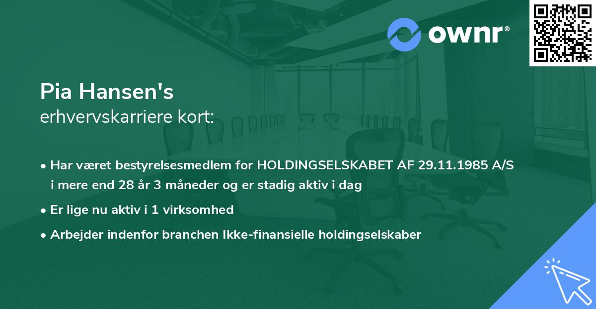 Pia Hansen's erhvervskarriere kort