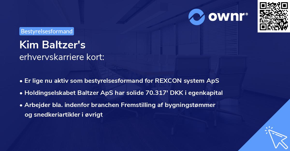 Kim Baltzer's erhvervskarriere kort