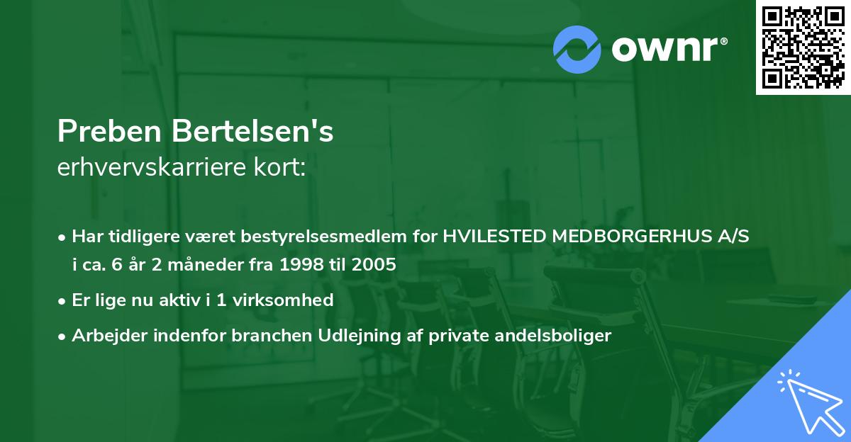 Preben Bertelsen's erhvervskarriere kort