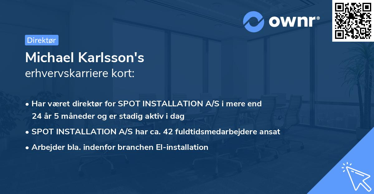 Michael Karlsson's erhvervskarriere kort
