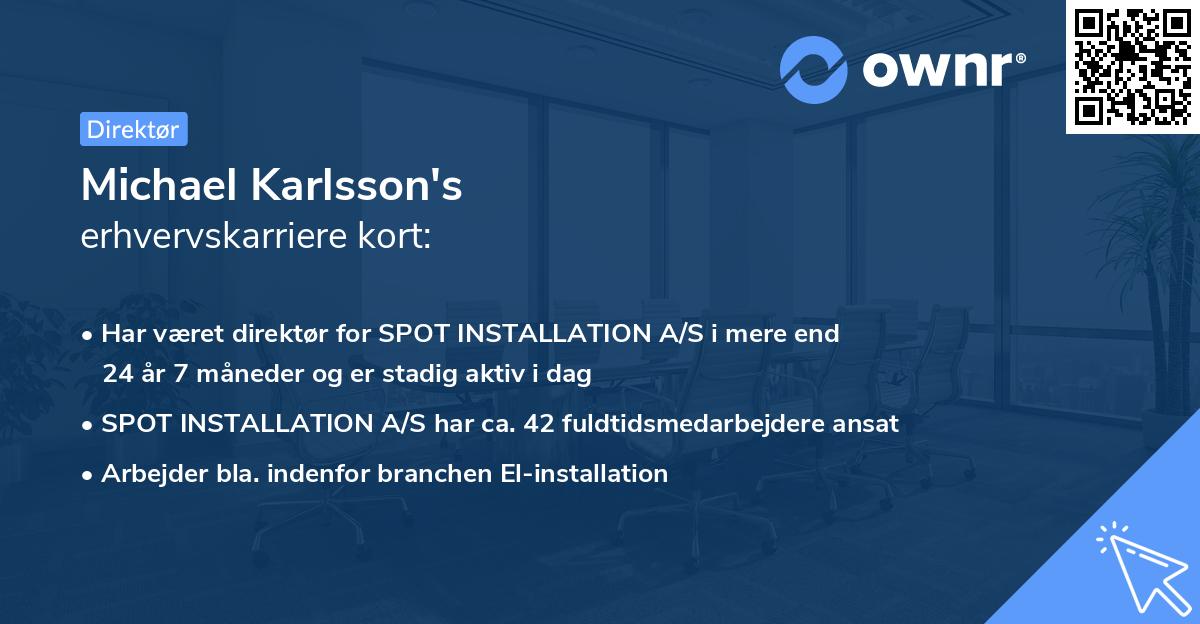 Michael Karlsson's erhvervskarriere kort