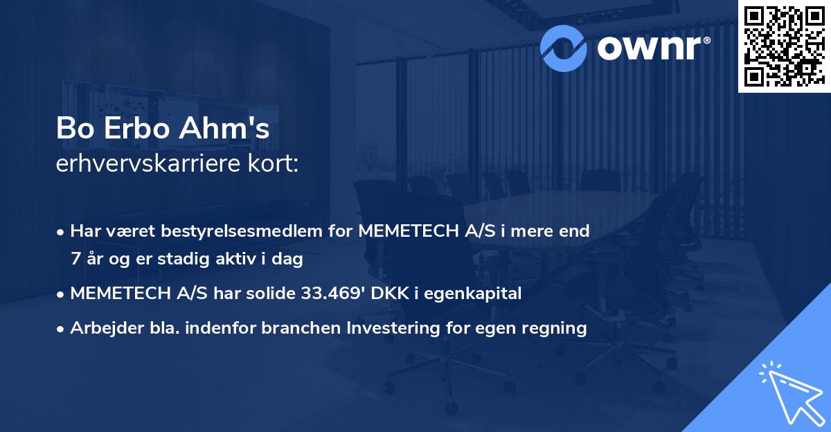 Bo Erbo Ahm's erhvervskarriere kort