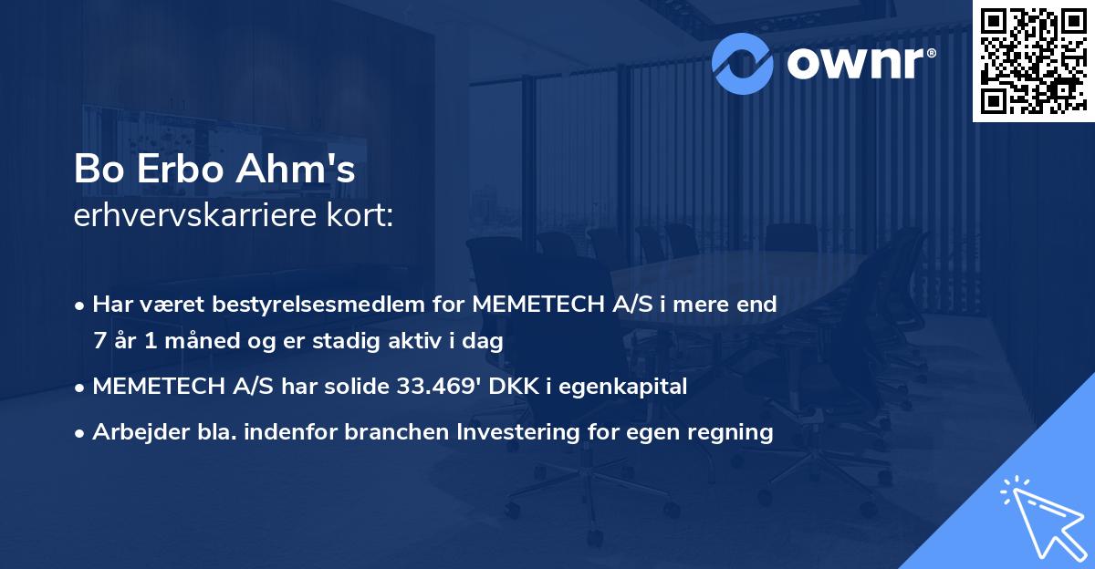 Bo Erbo Ahm's erhvervskarriere kort