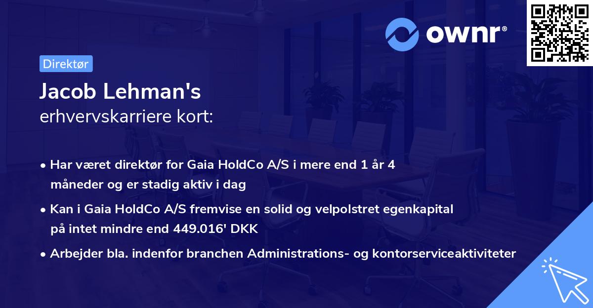 Jacob Lehman's erhvervskarriere kort