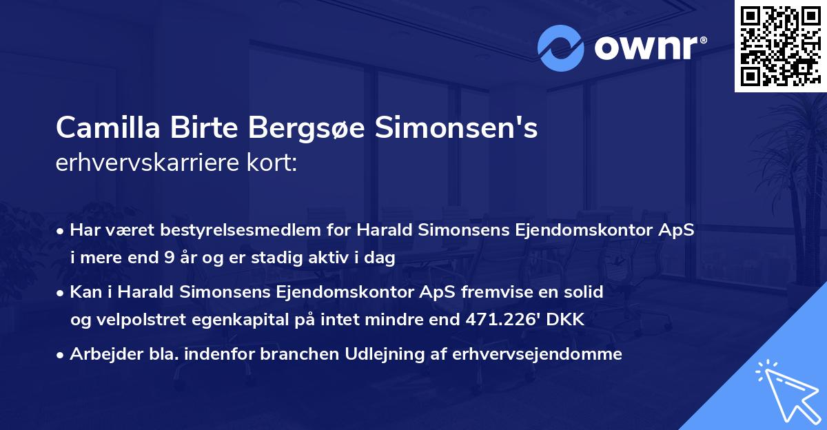 Camilla Birte Bergsøe Simonsen's erhvervskarriere kort
