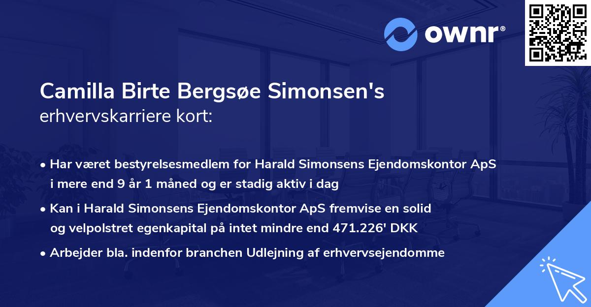 Camilla Birte Bergsøe Simonsen's erhvervskarriere kort