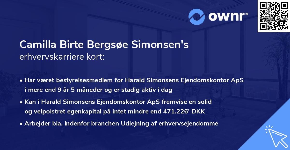 Camilla Birte Bergsøe Simonsen's erhvervskarriere kort