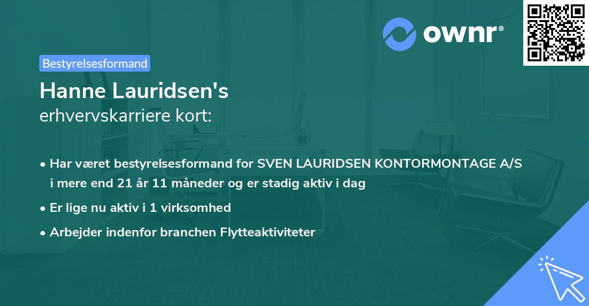 Hanne Lauridsen's erhvervskarriere kort