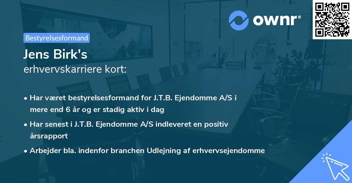 Jens Birk's erhvervskarriere kort