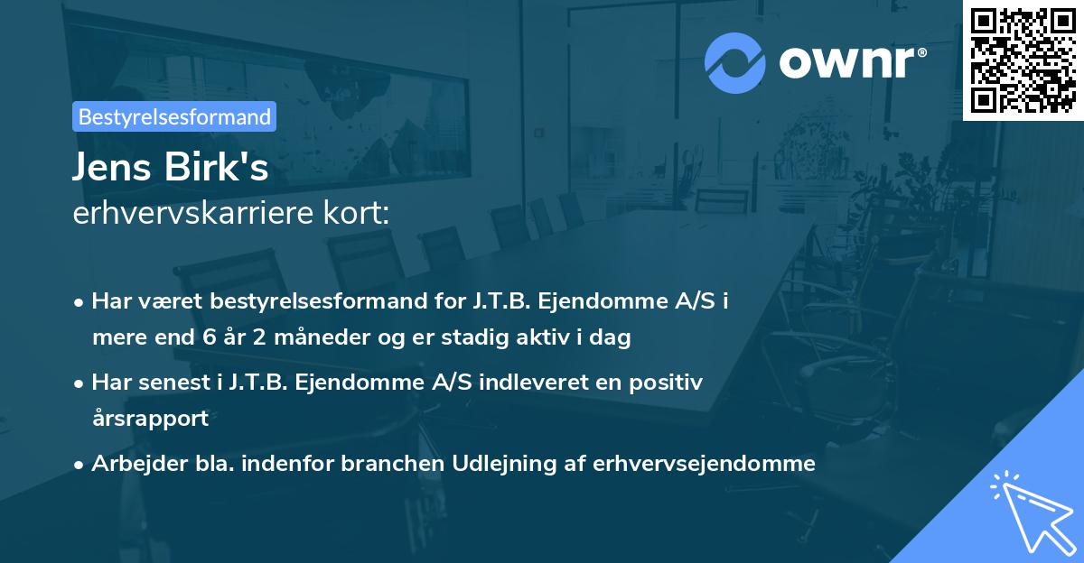 Jens Birk's erhvervskarriere kort