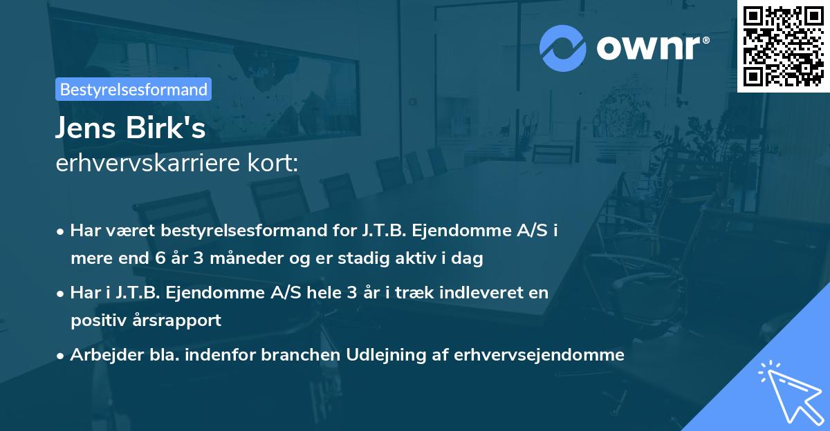 Jens Birk's erhvervskarriere kort