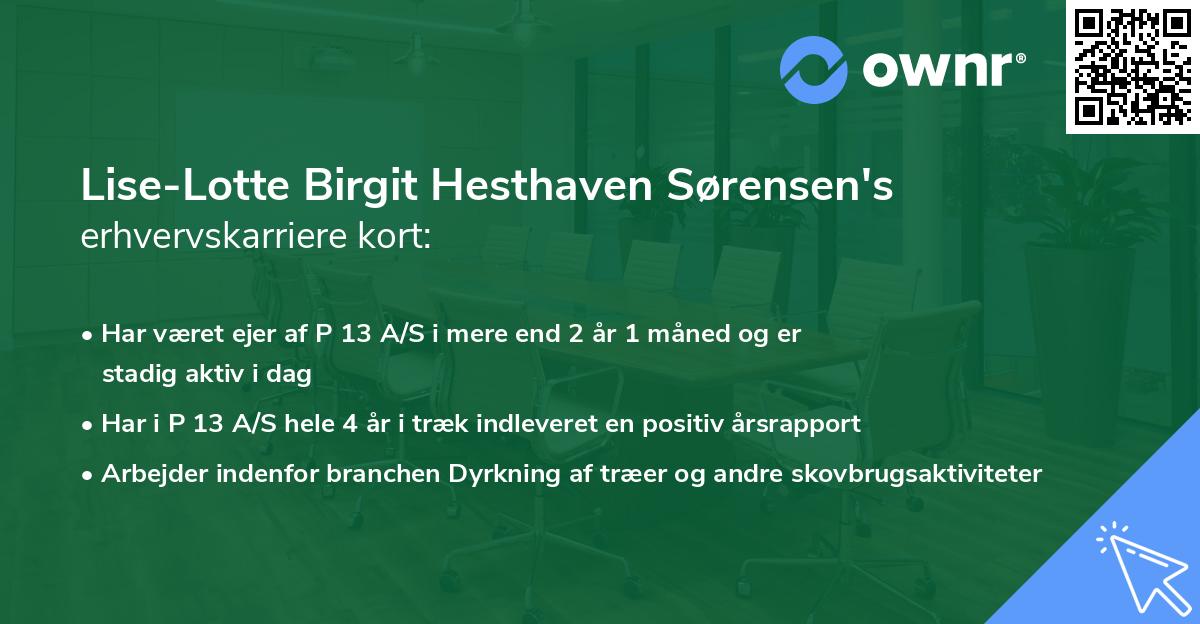 Lise-Lotte Birgit Hesthaven Sørensen's erhvervskarriere kort