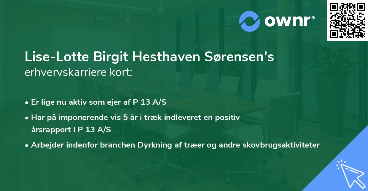 Lise-Lotte Birgit Hesthaven Sørensen's erhvervskarriere kort