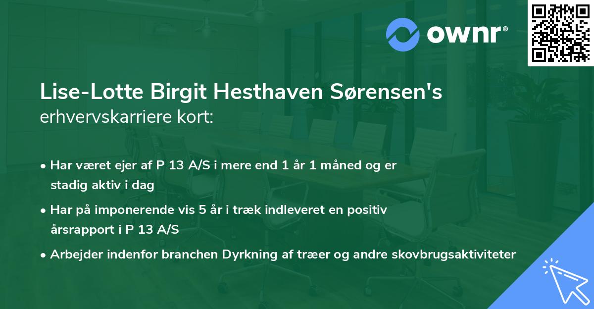 Lise-Lotte Birgit Hesthaven Sørensen's erhvervskarriere kort