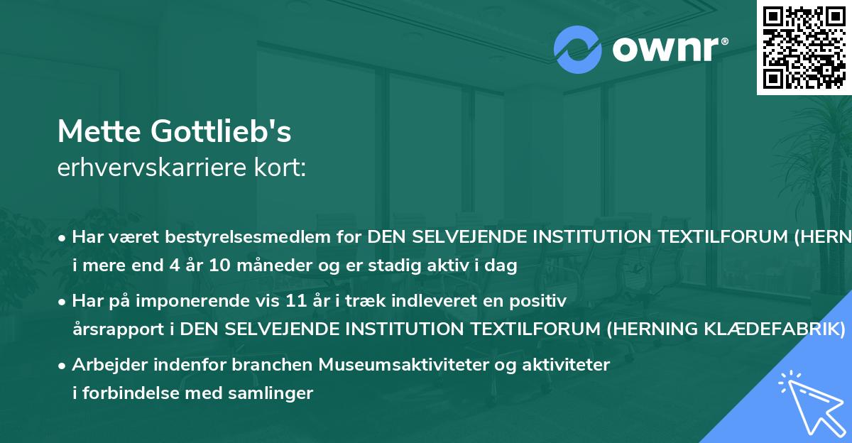 Mette Gottlieb's erhvervskarriere kort