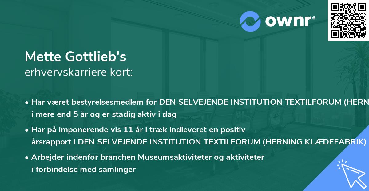 Mette Gottlieb's erhvervskarriere kort