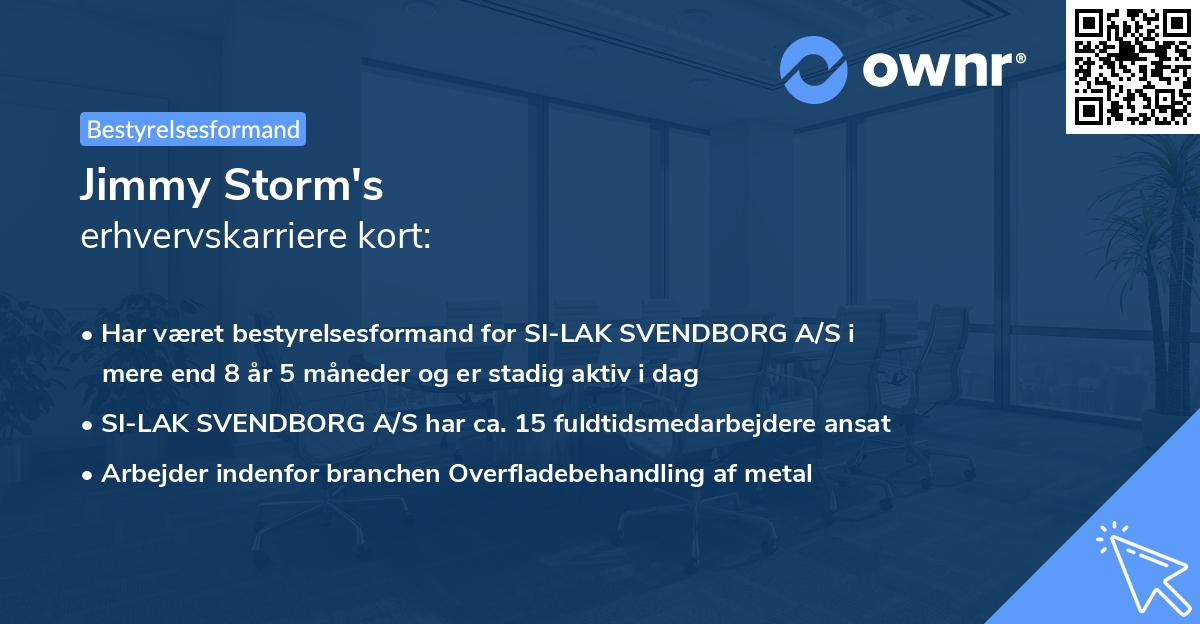 Jimmy Storm's erhvervskarriere kort