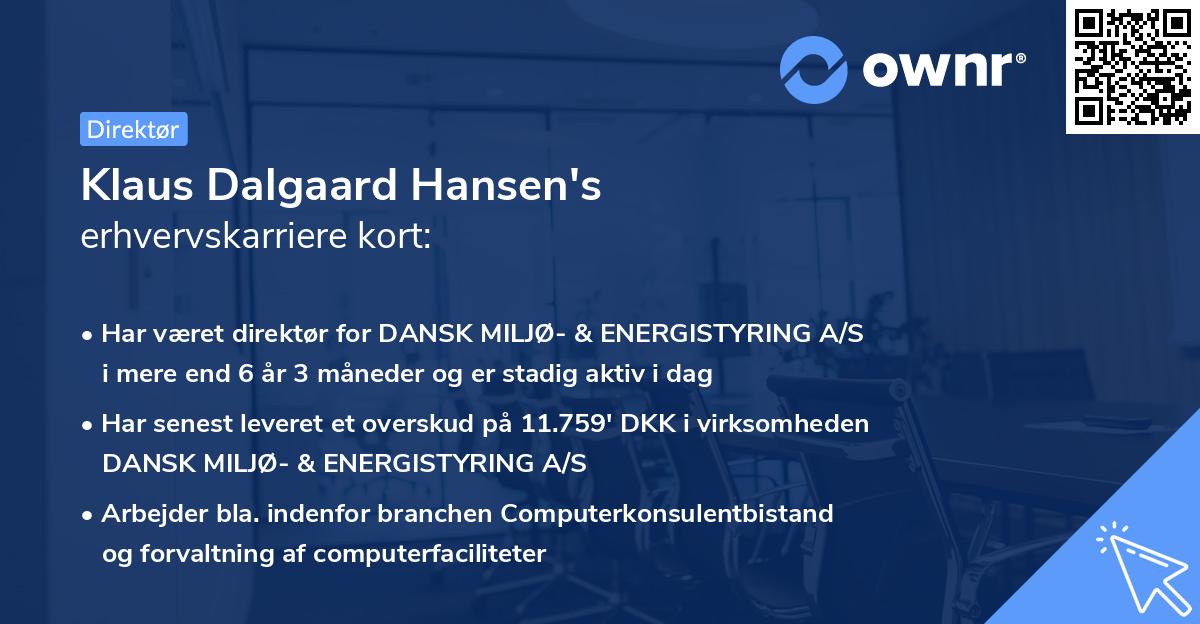 Klaus Dalgaard Hansen's erhvervskarriere kort
