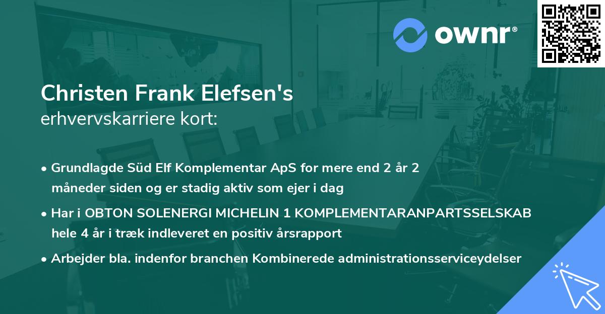 Christen Frank Elefsen's erhvervskarriere kort