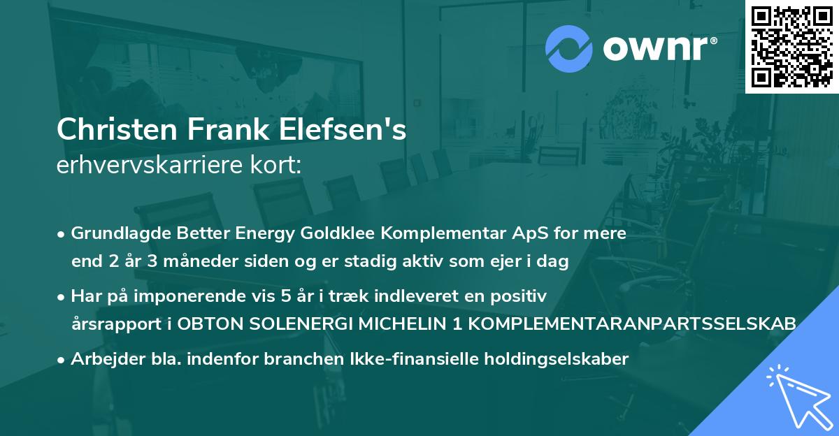 Christen Frank Elefsen's erhvervskarriere kort
