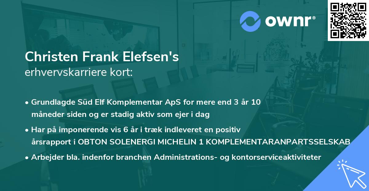 Christen Frank Elefsen's erhvervskarriere kort