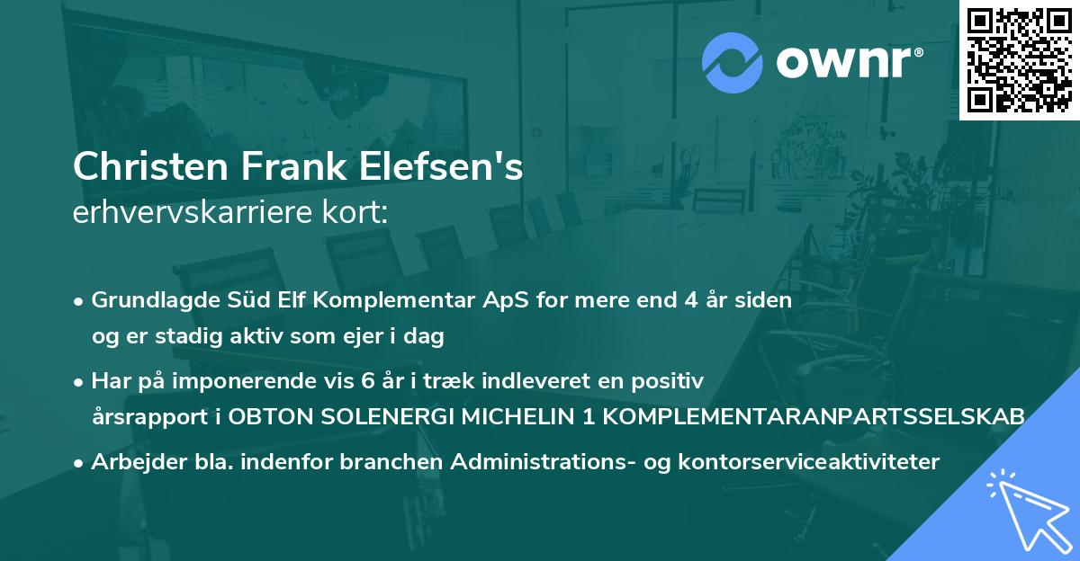 Christen Frank Elefsen's erhvervskarriere kort