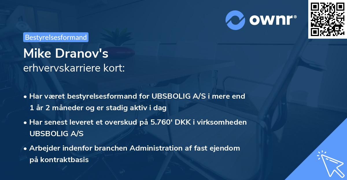 Mike Dranov's erhvervskarriere kort