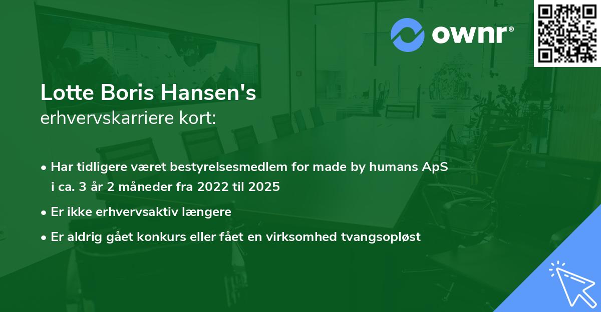 Lotte Boris Hansen's erhvervskarriere kort