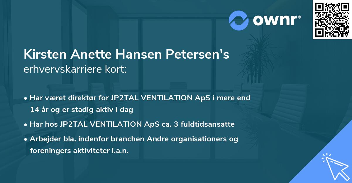 Kirsten Anette Hansen Petersen's erhvervskarriere kort