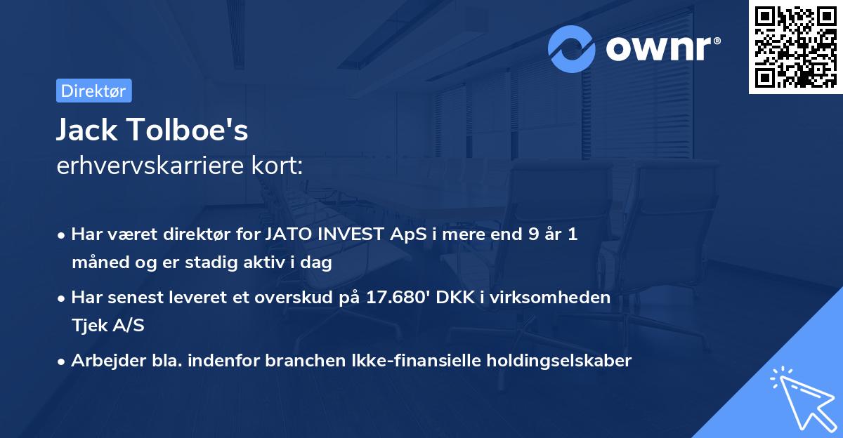 Jack Tolboe's erhvervskarriere kort