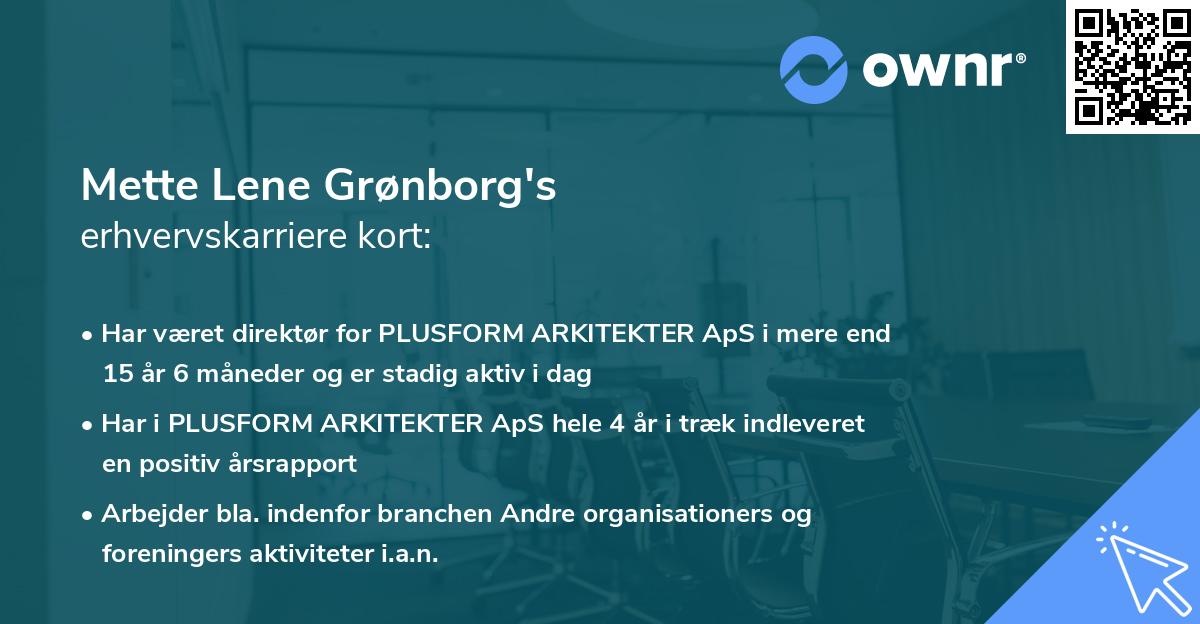 Mette Lene Grønborg's erhvervskarriere kort