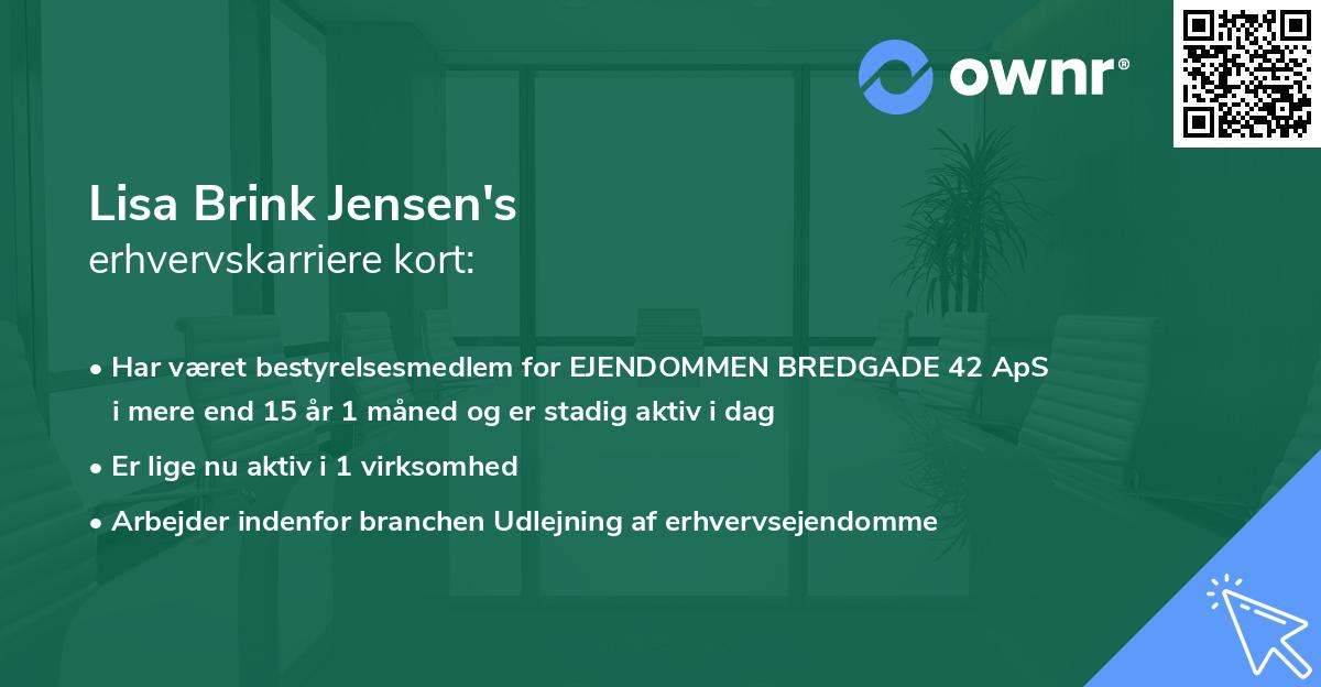Lisa Brink Jensen's erhvervskarriere kort
