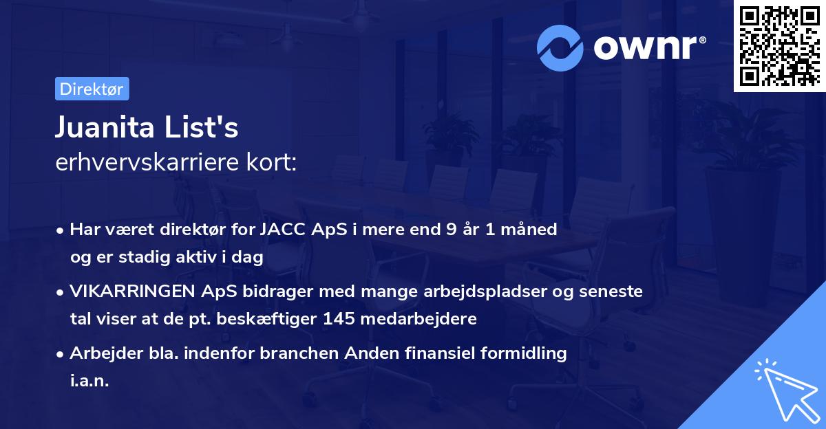 Juanita List's erhvervskarriere kort